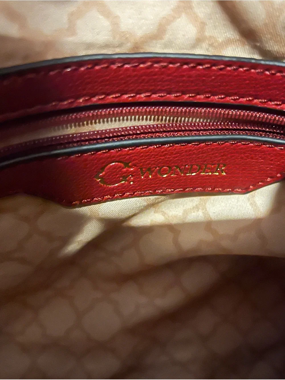 C. Wonder Red Leather Satchel with Cream Stripe